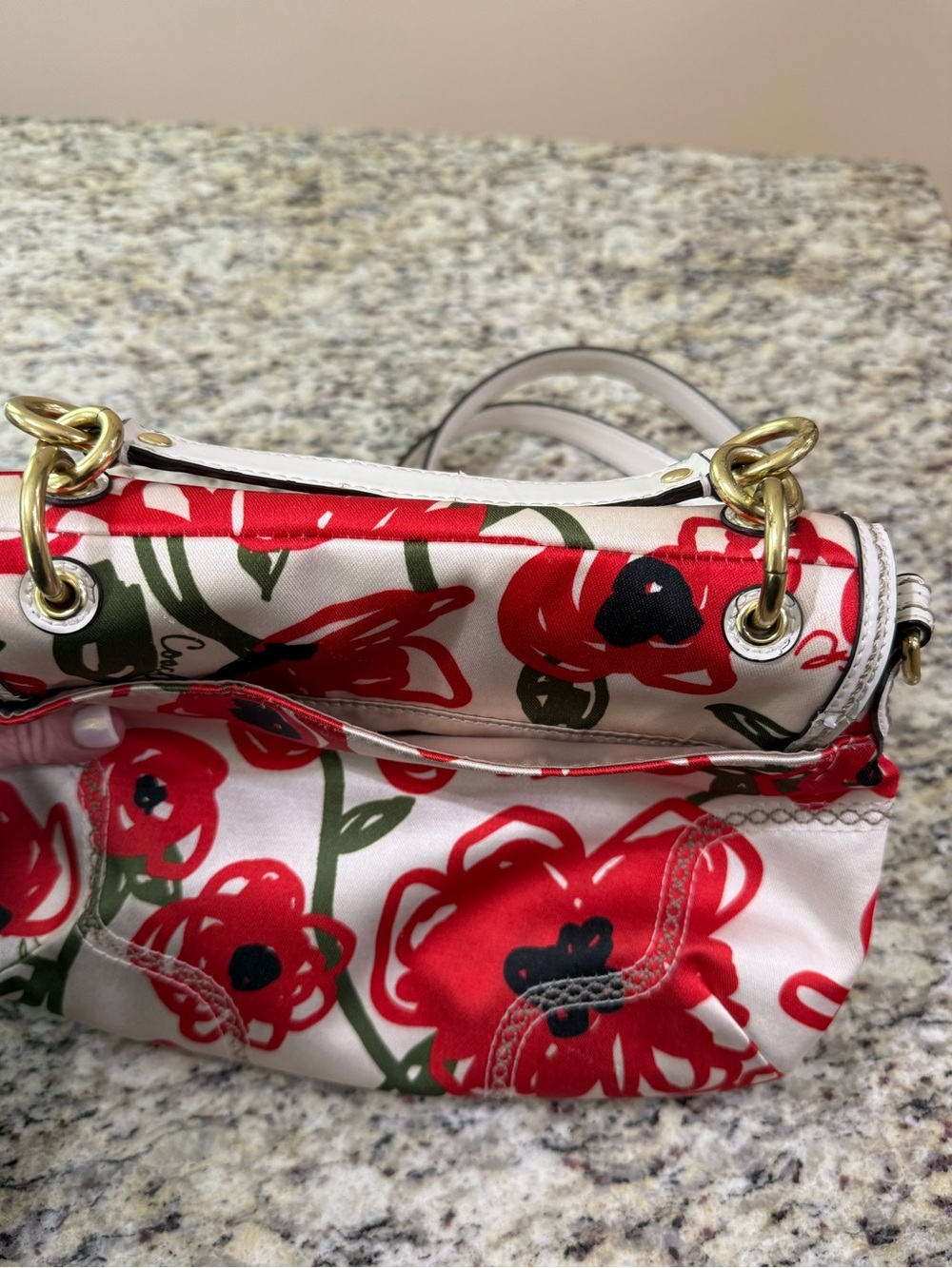 Coach Poppy 22439 Hard to Find Floral Embroidered 2 Way Crossbody Handbag Red - Picture 12 of 16